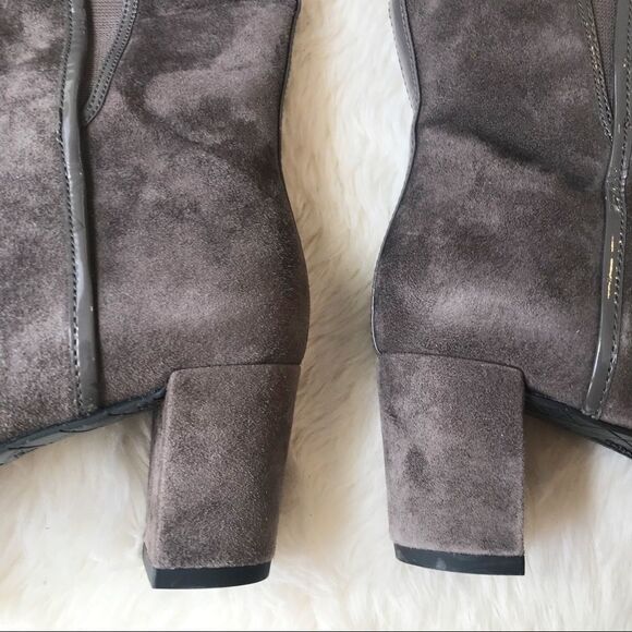 DONALD PLINER Suede Knee High Boot Chunky Heel‎ Round Toe Taupe Gray Size 6.5 - Picture 11 of 14
